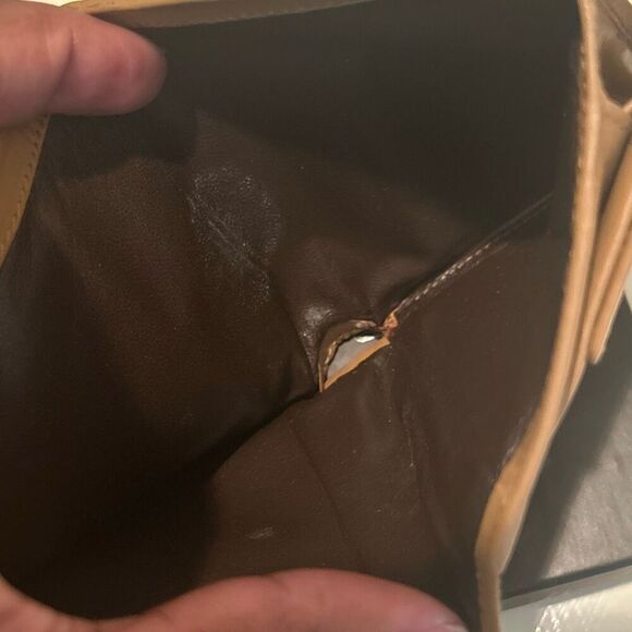 Gucci Compact Bifold Wallet Camel Tan Leather Stripe Flap Neutral Luxury Preppy - Picture 10 of 12